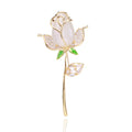 White Rose Stem Brooch with Gold Tone Crystal Edges view 6