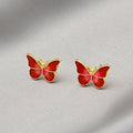 Gold Enamel Butterfly Stud Earrings Green Red Finish view 6