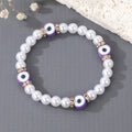 Faux Pearl Crystal Spacer Evil Eye Stretch Bracelets in Five Colors view 5