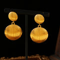 Ribbed Double Disc Drop Earrings Gold Steel Metal Stud Posts view 4