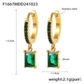 Gold Huggie Hoops Square Zircon Drop Earrings Black Green Blue Clear view 7