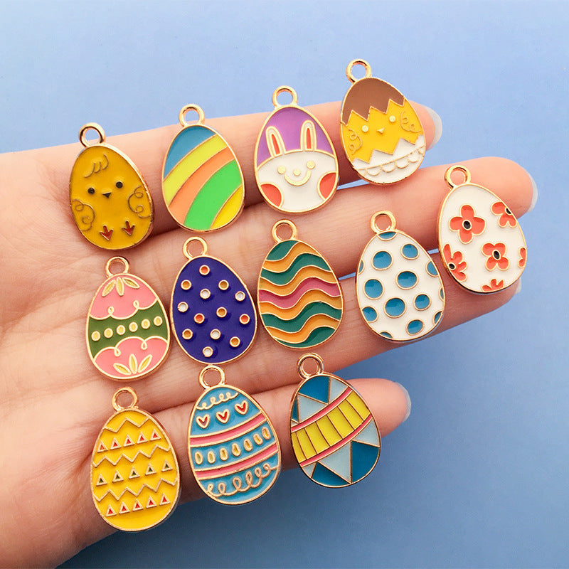 Enamel Zinc Alloy Easter Rabbit Egg Charm Pendant for Earrings Phone Strap DIY