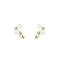 White Pearl Look Cluster Clear Look Gold Stud Earrings view 5