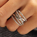 Crisscross Multi-Rail Pave Extra-Wide Ring In Polished Silver Tone view 2