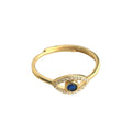 Gold-Tone Blue Center Crystal Eye Open Adjustable Ring view 5