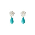 White Rose Aqua Veined Teardrop Stud Earrings For Women view 5