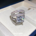 Silver Open Cross Band Square Crystal Statement Ring view 2