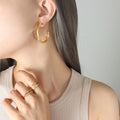 Large Twisted Flat Circular Hoop Earrings Gold And Steel Tone view 1