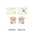 Gold Tone Pink Flower Blue Green Leaf And Clear Teardrop Stud Earrings view 3