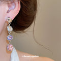 Pink and Purple Crystal Linear Drop Earrings in Silver Tone view 4