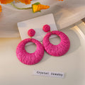 Eight Color Yarn Wrapped Large Round Disc Earrings view 3