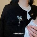 Blue Threaded Butterfly Brooch With Gold Wing And Teardrop Tassels view 3