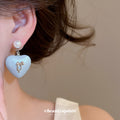 Blue Heart Bow Drop Stud Earrings With Faux Pearl Tops view 3