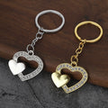 Clear Stone Double Heart Keychain, Gold Tone or Silver Tone view 1