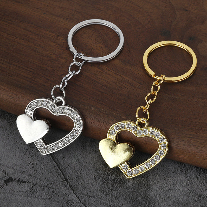 Rhinestone Heart Zinc Alloy Keychain Car Hanging Accessory Gift