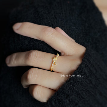 Gold Tone Clear Stone Rope Knot Band Ring For Women