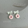 Bow Donut Drop Earrings Enamel Pink Green Yellow Pair view 3