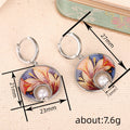 Silver Floral Disc Pearl Dangle Hoop Earrings Painted view 4