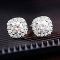 Cushion Halo Clear Stud Earrings Gold White Gold Alloy view 2