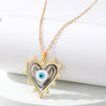 Gold Tone Pearl Edge Heart Resin Evil Eye Pendant Necklaces view 9
