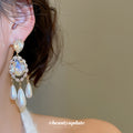 Gold Tone Teardrop Crystal Earrings With Pearl Tassels view 4