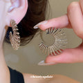 Silver Tone Radiating Wire C Hoop Stud Earrings Jewelry Pair view 2
