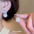 Silver Tone Crystal Cluster Faux Pearl Drop Stud Earrings view 4