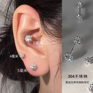 Silver Tone Double End Rhinestone Ball Barbell Studs In Four Sizes