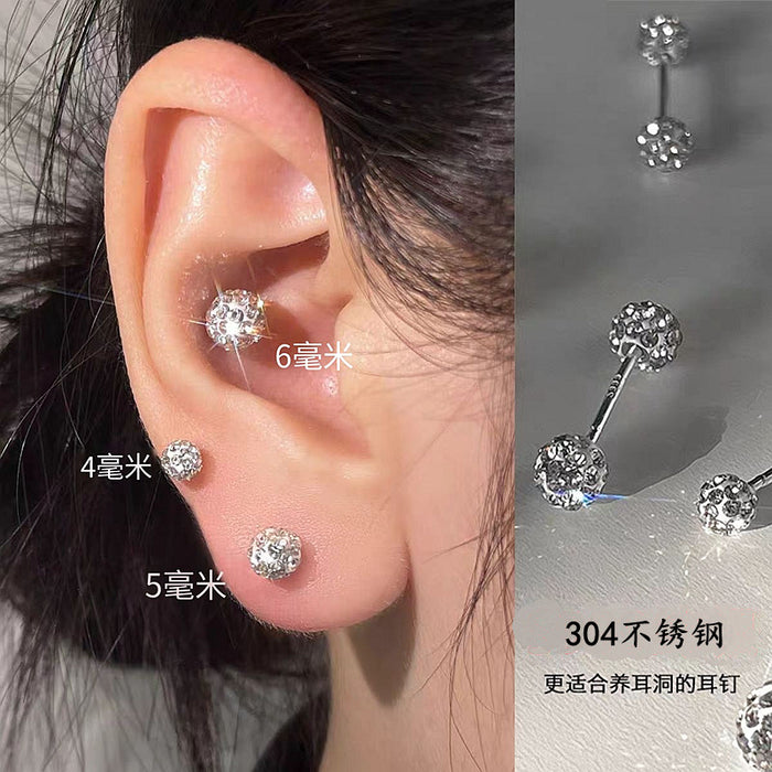 Silver Tone Double End Rhinestone Ball Barbell Studs In Four Sizes