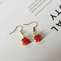 Red Rose Enamel Drop Earrings with Stainless Steel Ear Wires view 1