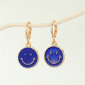 Gold Tone Enamel Smiley Huggie Drop Earrings in Six Colors view 3
