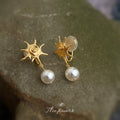 Gold-Tone Seashell Pearl Drop Earrings Stud Clip Styles view 4