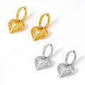 Hammered Heart Drop Huggie Earrings Gold Steel Styles view 5