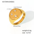 Stainless Steel Star Signet Ring Three Czech Diamonds Oval view 7