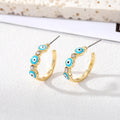 Gold Tone Crystal Enamel Round Evil Eye Hoop Earrings in Five Colors view 7