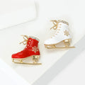 Enamel Ice Skate Brooch With Snowflake in Red or White view 3