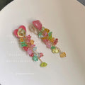 Pink Heart Clip-On Tassel Earrings Multicolor Chips view 1