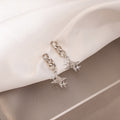 Silver Chain Link Starburst Clear Look Dangle Earrings view 4