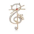 Crystal Cat And Treble Clef Brooch in Two Metal Tones view 5