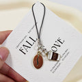 Coffee Bean and Cup Black Phone Strap Charm with Metal Tags view 2