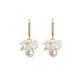 White Pearl Look Flower Cluster Gold Dangle Earrings view 5