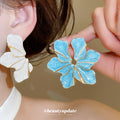 Large Enamel Flower Statement Stud Earrings Two Colors view 1