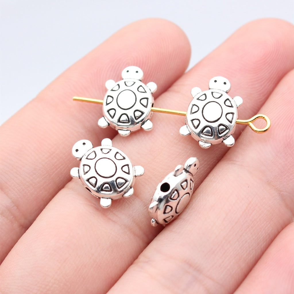 13x9x4.7mm 1.25g Antique Silver Zinc Alloy Sea Turtle Loose Metal Double Sided Beads for DIY Bracelet Jewelry Making