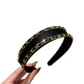Black White Padded Headband Gold Chain Trim 2 Colors view 5