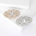 Open Scroll Crystal Clasp Brooch in Gold or Silver Tone view 1