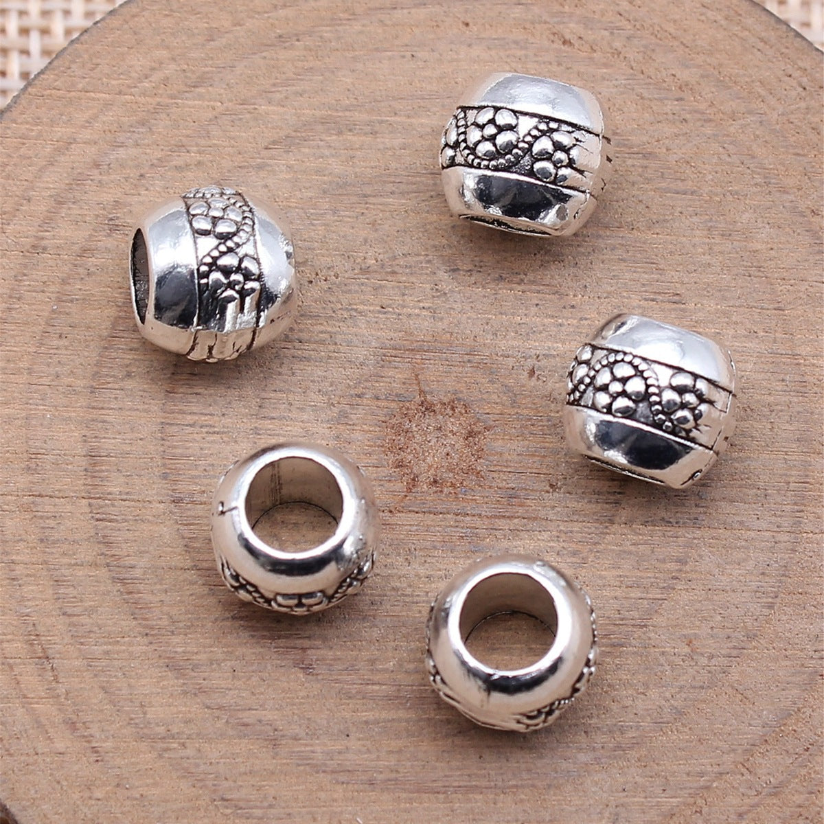 9x9x8mm 1.8g Antique Silver Zinc Alloy Round Carved Pattern Large Hole Spacer Beads for DIY Jewelry