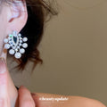 Silver Tone Crystal and Pearl Look Chandelier Earrings view 3