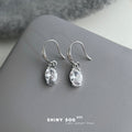 Silver Tone Clear Oval Faceted Stone Fishhook Drop Earrings view 1