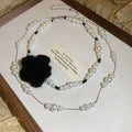 Layered Pearl Necklace with Black Fabric Flower Accent view 6