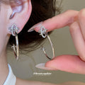 Iris Accent Slim Hoop Stud Earrings with Polished Metal Tone Details view 4